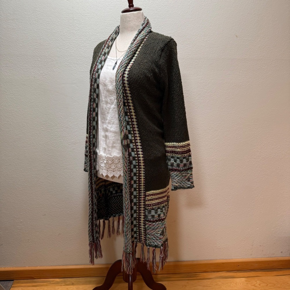 JR Knit Bohemian Open Front‎ Colorful Long Sweater Cardigan Women Small/Medium